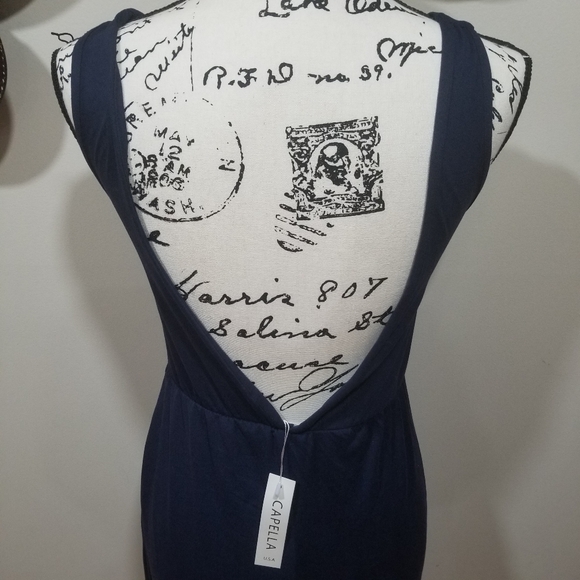 CAPELLA New!! Dark Blue Sleeveless Stretch Jumpsuit Size L, Cut in the front. - Picture 6 of 14